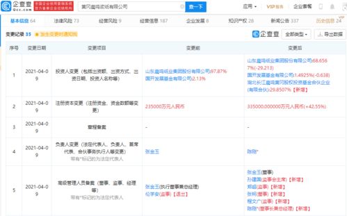 晨鳴紙業(yè)關(guān)聯(lián)企業(yè)注冊資本增加至33.5億,增幅42.55